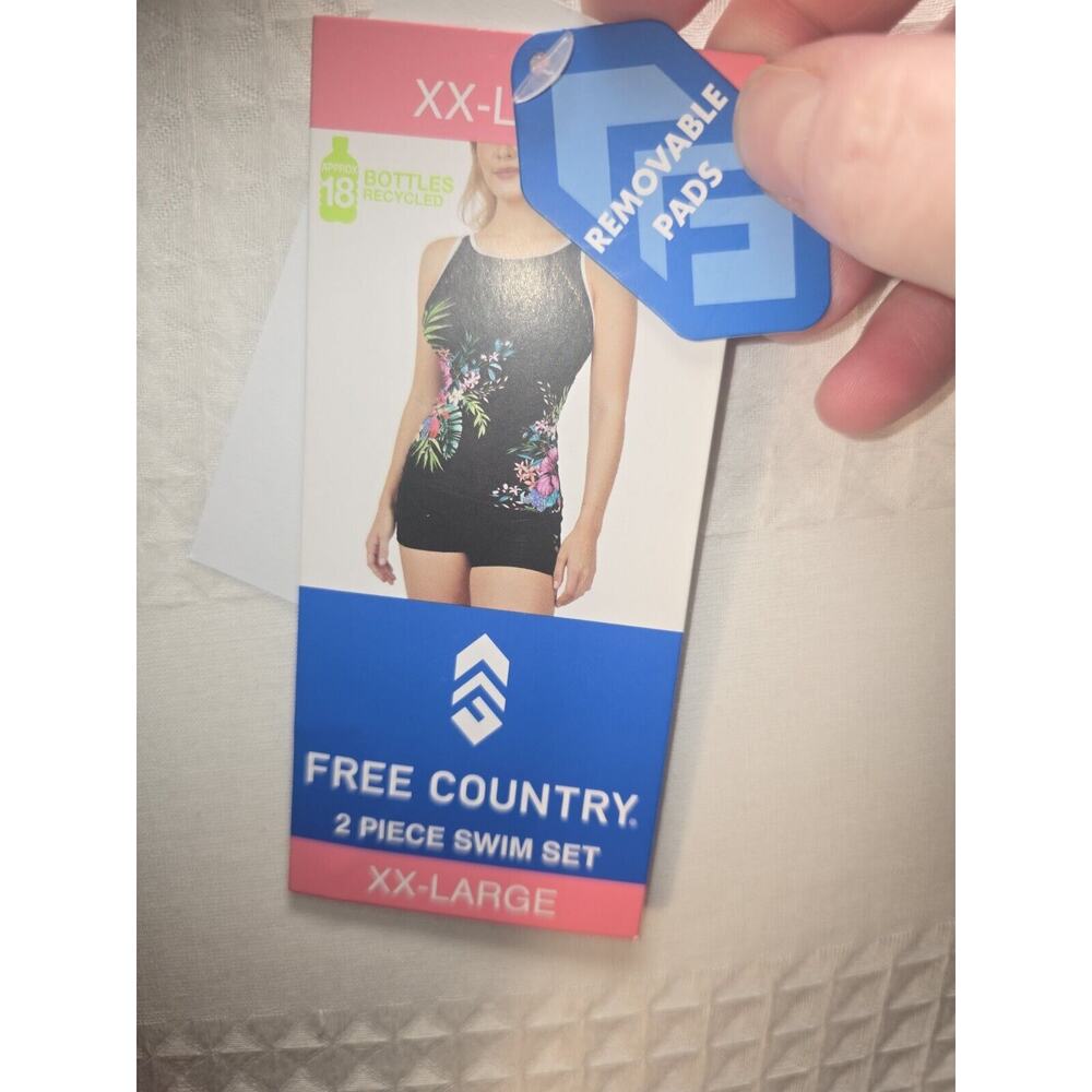 Free Country Sz XXL Tankini Top Swimsuit Floral Beach Eyelet Removable Pads 8454 - Picture 6 of 9